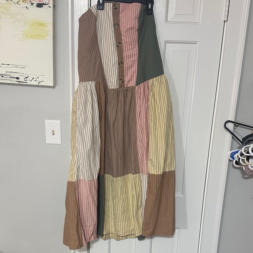 Anthropologie mauve color block strapless midi dress size XL